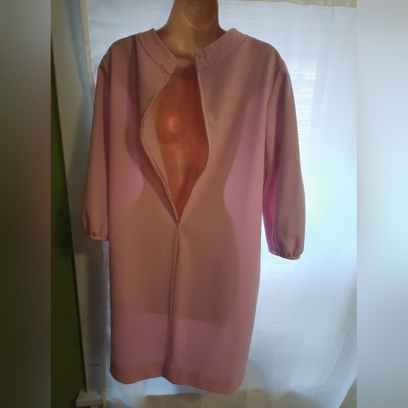 Vintage Pink Sheath Dress with Bishop Sleeves and Mock Neck - Picture 8 of 12